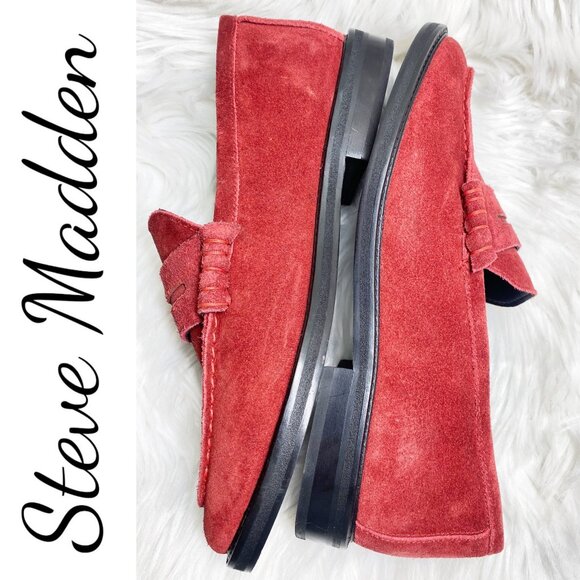 NWOB STEVE MADDEN MADISON RED SUEDE LEATHER LOAFER RESORT ELEGANT, WOMEN’S 9.5 - Picture 4 of 14